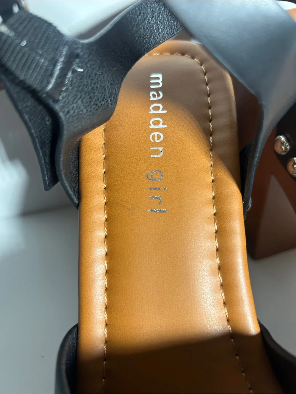 Madden Girl Black Strappy Platform Sandals with Brown Platform